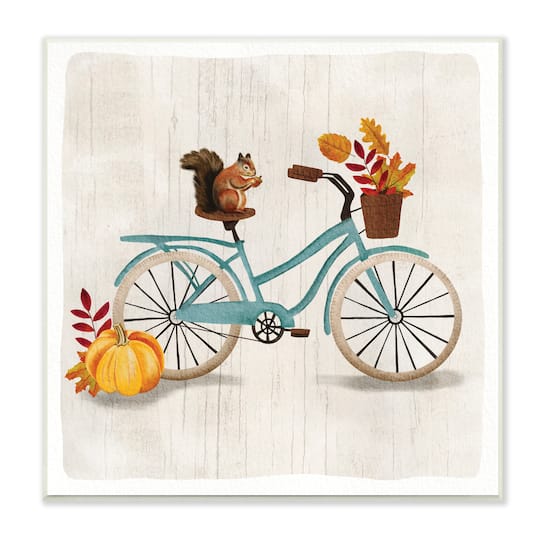 Stupell Industries Squirrel on Blue Bicycle Autumn Foliage Basket ,12" x 12"